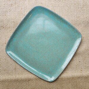Glidden Ceramic Turquoise Blue Matrix Speckle Dinner Square Plate 31 Vintage MCM